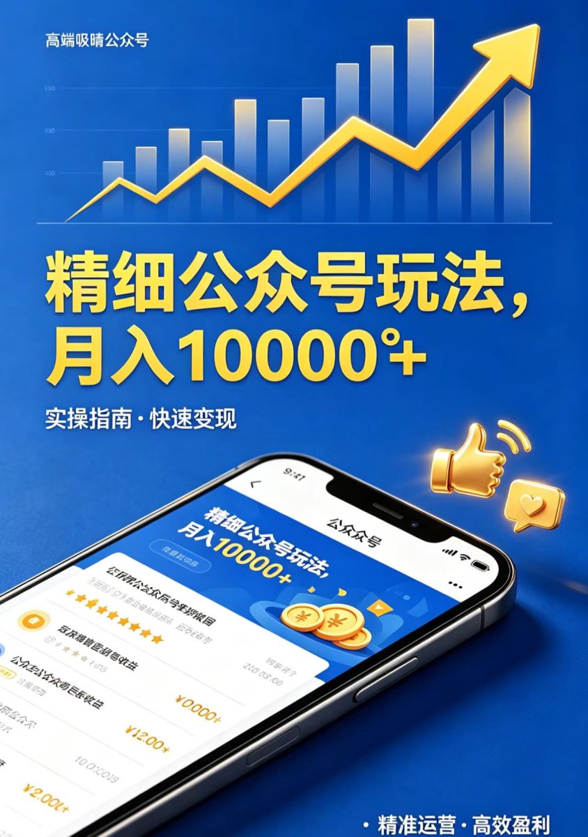 精细公众号玩法，月入10000+，实操指南，快速变现-韬哥副业项目资源网