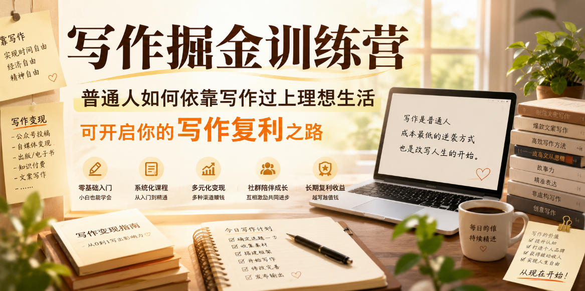 写作掘金训练营，普通人如何依靠写作过上理想生活，可开启你的写作复利之路(更新6月)-韬哥副业项目资源网