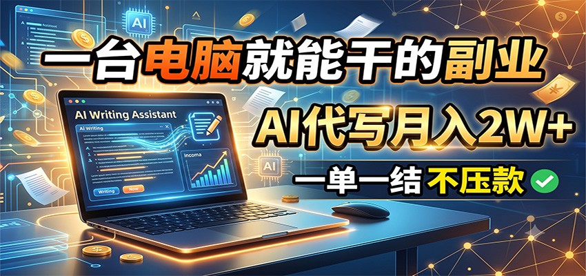 一台电脑就能干的副业，AI代写月入2W+，一单一结不压款-韬哥副业项目资源网