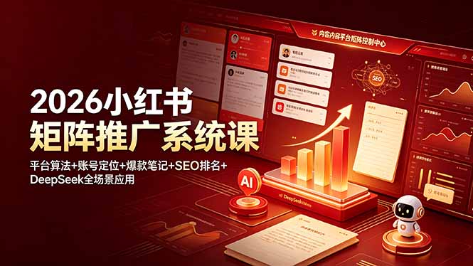 2026小红书矩阵推广系统课:平台算法+账号定位+爆款笔记+SEO排名+DeepSeek全场景应用-韬哥副业项目资源网