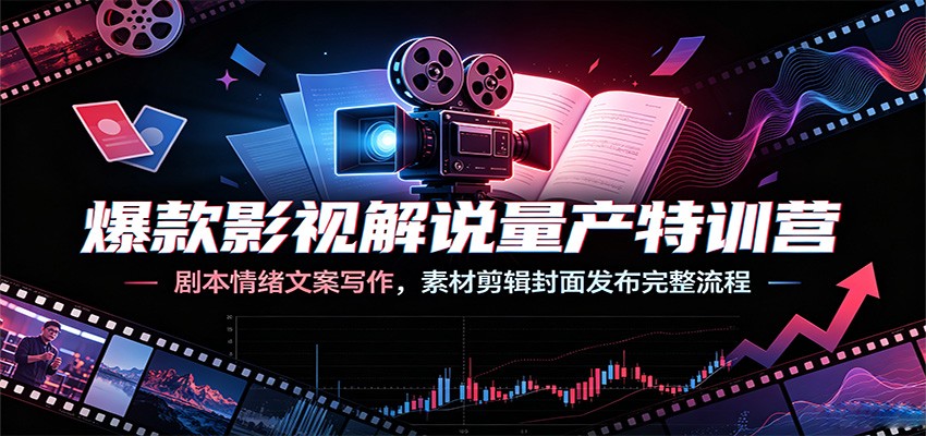 爆款影视解说量产特训营：剧本情绪文案写作，素材剪辑封面发布完整流程-韬哥副业项目资源网