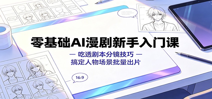零基础AI漫剧新手入门课：吃透剧本分镜技巧，搞定人物场景批量出片-韬哥副业项目资源网