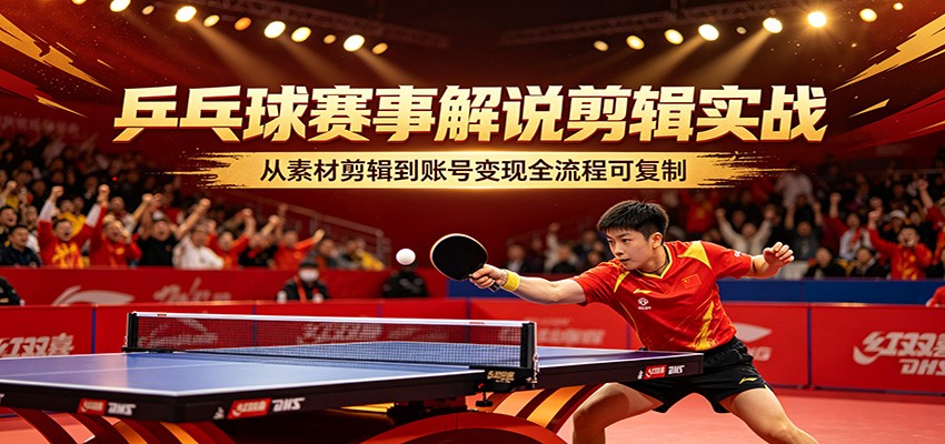 乒乓球赛事解说剪辑实战，从素材剪辑到账号变现全流程可复制-韬哥副业项目资源网