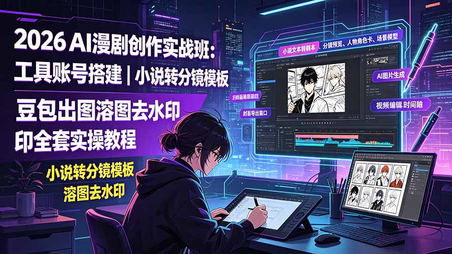 2026AI漫剧创作实战班:工具账号搭建|小说转分镜模板|豆包出图溶图去水印全套实操教程-韬哥副业项目资源网