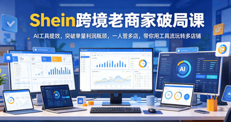 Shein跨境老商家破局课，AI工具提效，突破单量利润瓶颈，一人管多店，带你用工具流玩转多店铺-韬哥副业项目资源网