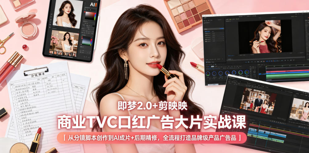 即梦2.0+剪映商业TVC口红广告大片实战课｜从分镜脚本创作到AI成片+后期精修，全流程打造品牌级产品广告-韬哥副业项目资源网