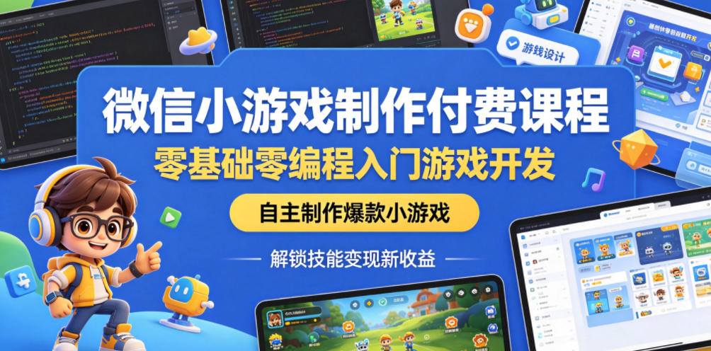 微信小游戏制作付费课程，零基础零编程入门游戏开发，自主制作爆款小游戏，解锁技能变现新收益-韬哥副业项目资源网