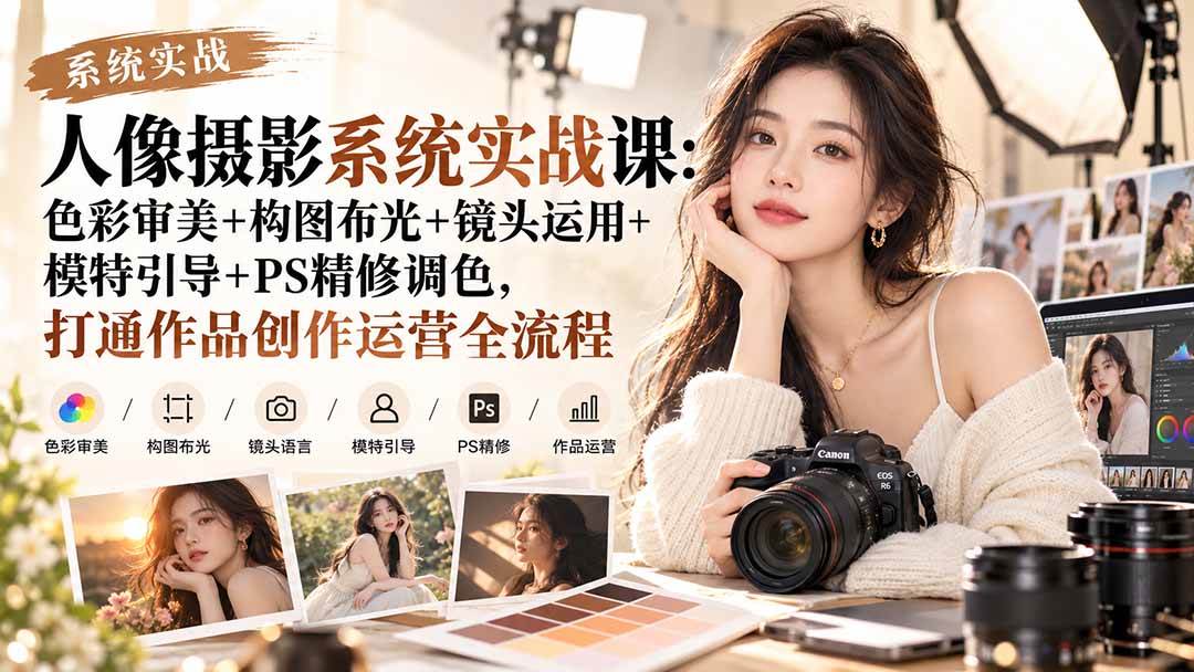 （20623期）【无水印】人像摄影系统实战课：色彩审美+构图布光+镜头运用+模特引导+PS精修调色，打通作品创作运营全流程-韬哥副业项目资源网