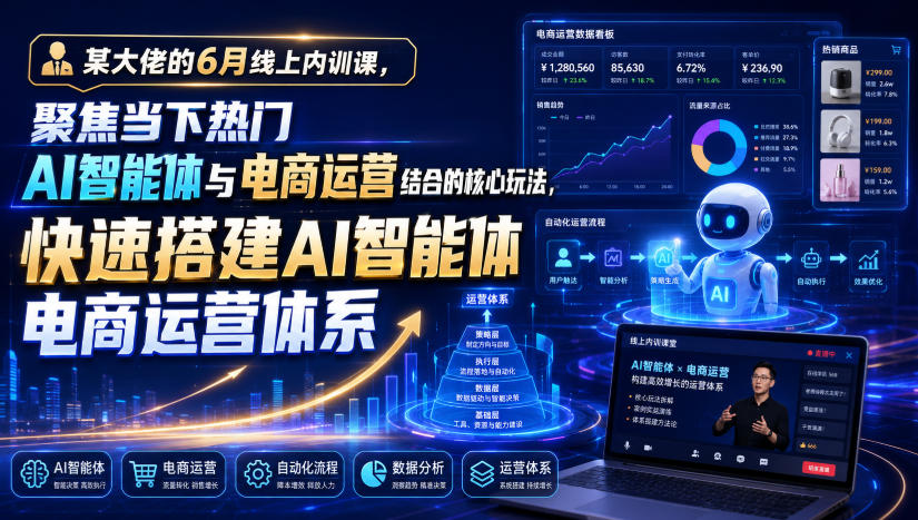 某大佬的6月线上内训课，聚焦当下热门AI智能体与电商运营结合的核心玩法，快速搭建AI智能体电商运营体系-韬哥副业项目资源网