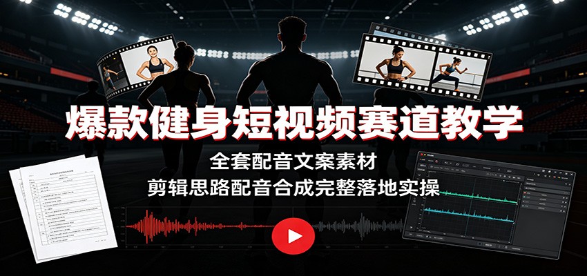 爆款健身短视频赛道教学：全套配音文案素材，剪辑思路配音合成完整落地实操-韬哥副业项目资源网