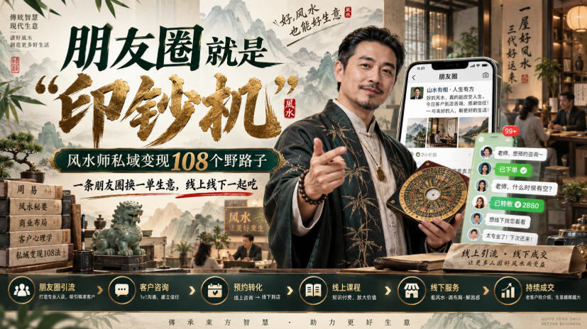 朋友圈就是“印钞机”，风水师私域变现108个野路子，一条朋友圈换一单生意，线上线下一起吃【文档】-韬哥副业项目资源网