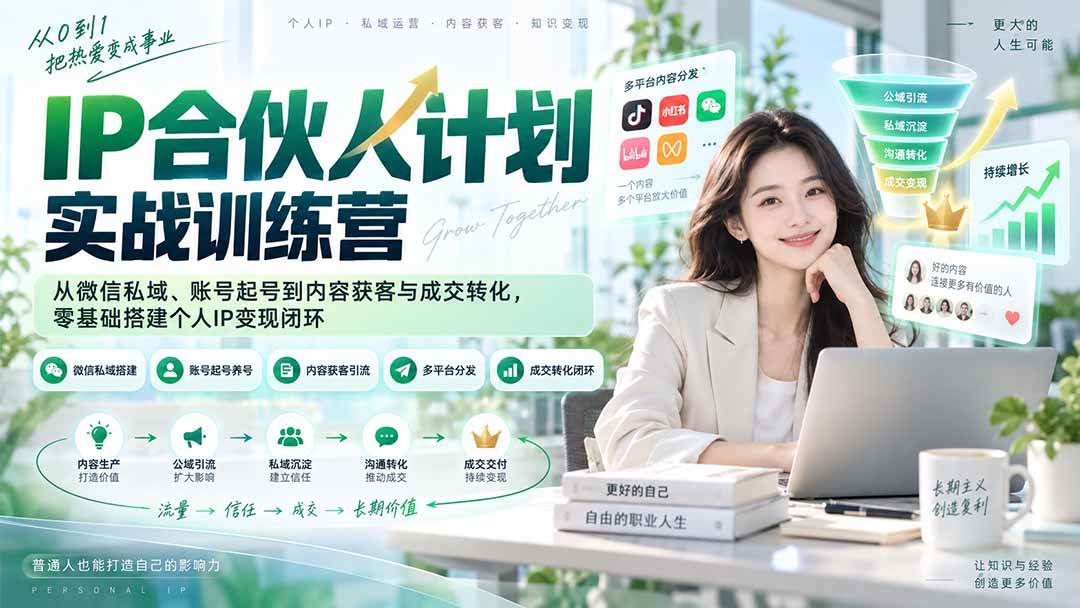 （20321期）IP合伙人计划实战训练营-更新：从微信私域、账号起号到内容获客与成交转化，零基础搭建个人IP变现闭环-韬哥副业项目资源网
