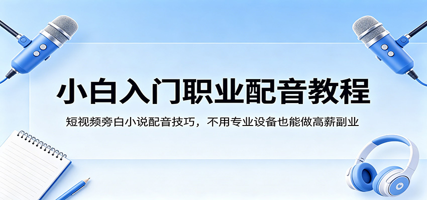 小白入门职业配音教程，短视频旁白小说配音技巧，不用专业设备也能做高薪副业-韬哥副业项目资源网