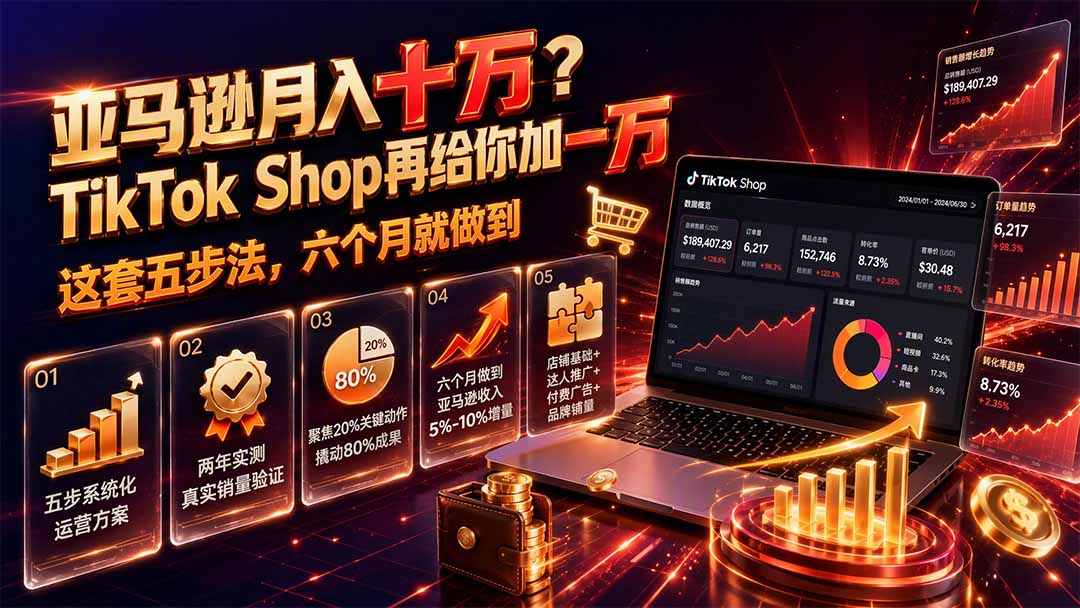亚马逊月入十万？TikTok Shop再给你加一万——这套五步法，六个月就做到【原创双语字幕】-韬哥副业项目资源网