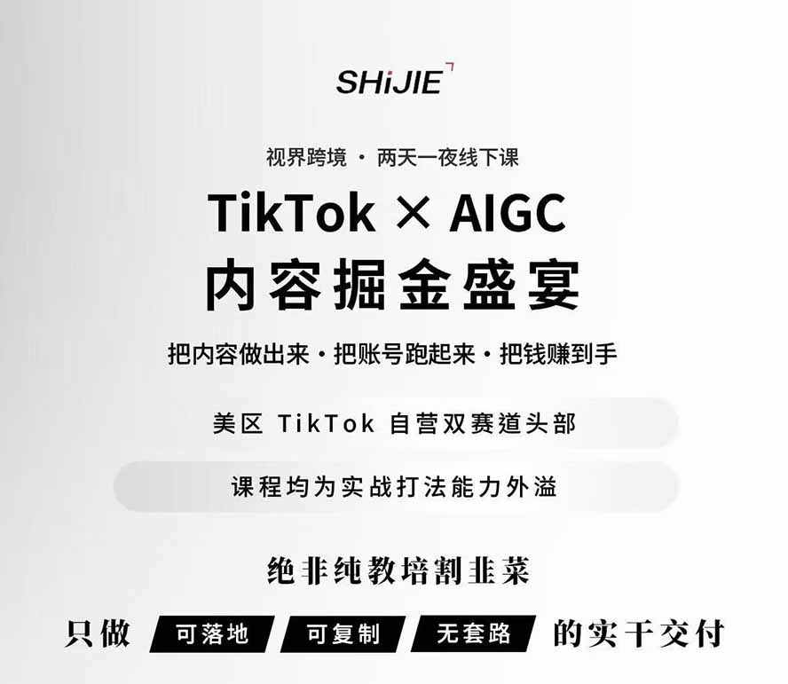 图片[1]-AIGC×TikTok美区短视频带货线下课；两天一夜完整回放，12小时高清视频收录头部操盘手全流程教学-韬哥副业项目资源网