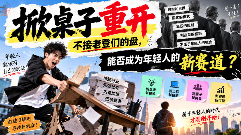 某公众号付费文章：掀桌子重开，不接老登们的盘，能否成为年轻人的新赛道？-韬哥副业项目资源网