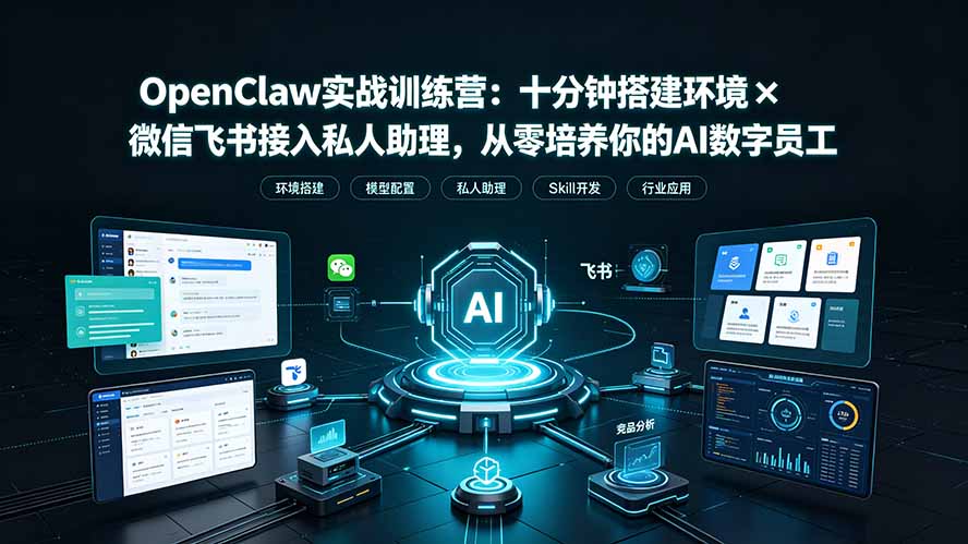 OpenClaw实战特训营：十分钟搭建环境×微信飞书接入私人助理，从零培养你的AI数字员工-韬哥副业项目资源网