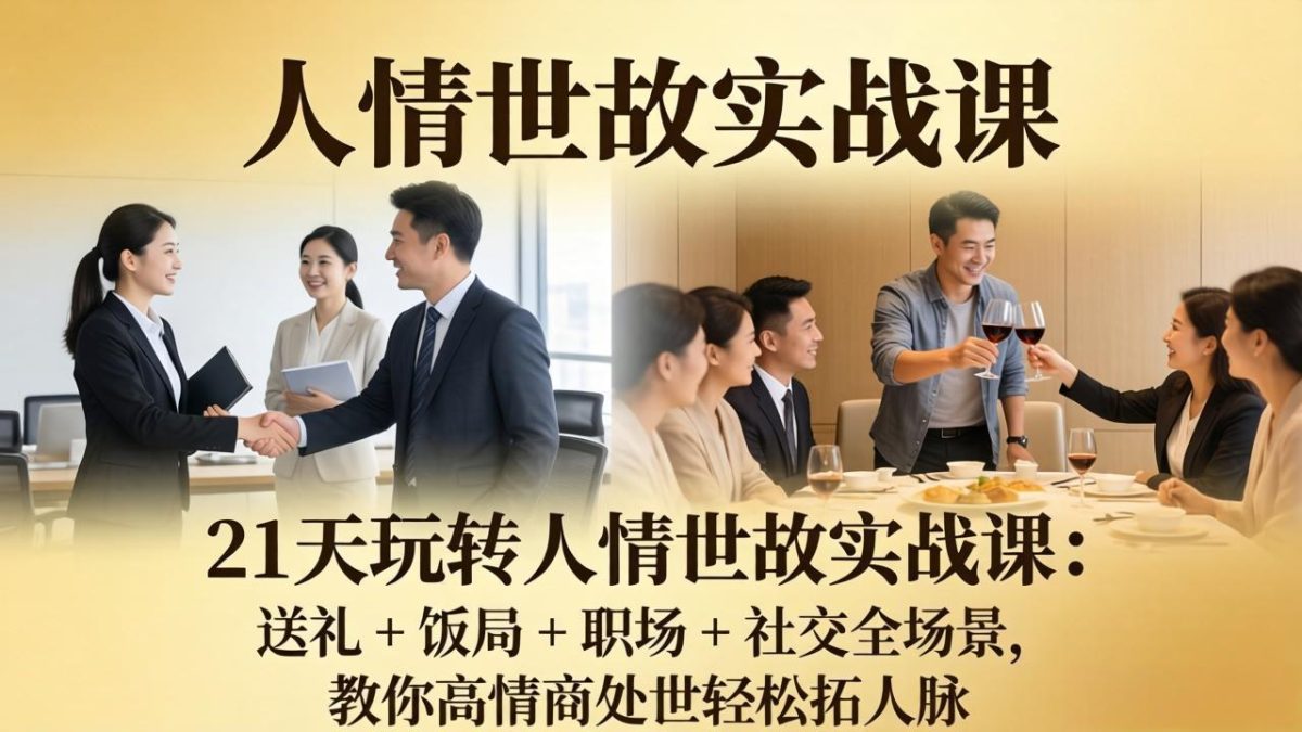 21 天玩转人情世故实战课：送礼 + 饭局 + 职场 + 社交全场景，教你高情商处世轻松拓人脉-韬哥副业项目资源网