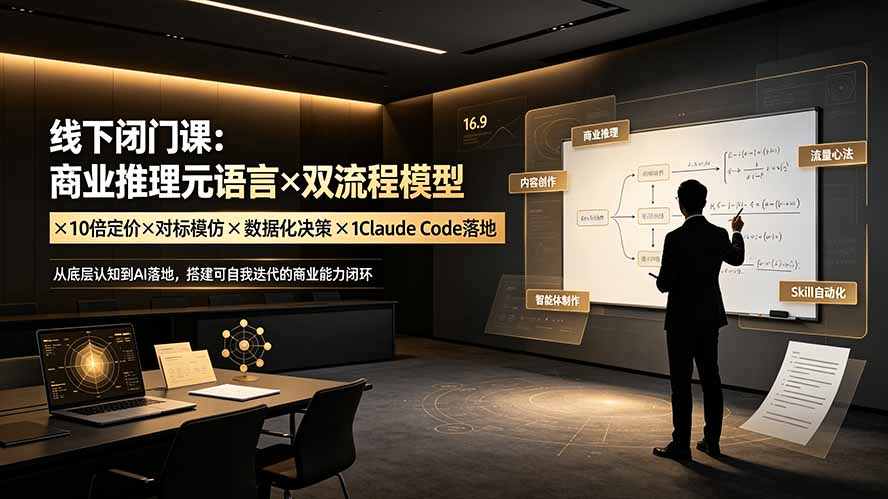 线下闭门课:商业推理元语言×双流程模型×10倍定价×对标模仿×数据化决策×Claude Code落地,击穿认知盲区-韬哥副业项目资源网