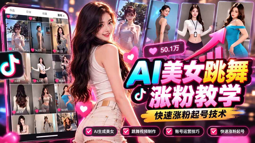(21256期)AI美女跳舞涨粉教学,AI生成美女,跳舞视频制作,账号运营与快速起号涨粉-韬哥副业项目资源网