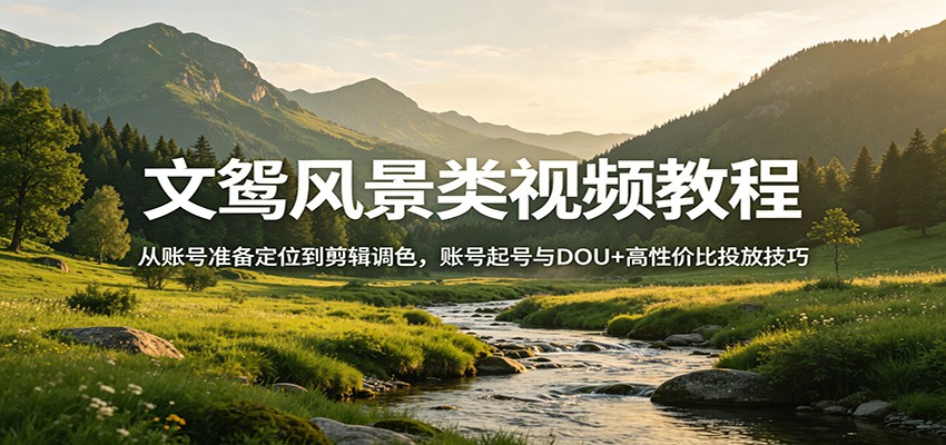 文鸳风景类视频教程：从账号准备定位到剪辑调色，账号起号与DOU+高性价比投放技巧-韬哥副业项目资源网