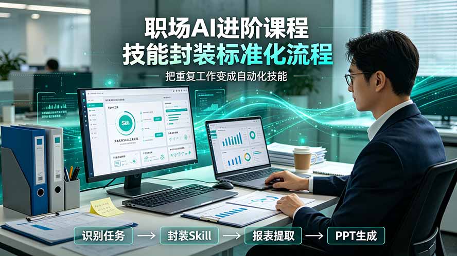 职场AI进阶课程;多类实用Skill工具实操,专属技能封装标准化流程,报表行业报告一键提取核心内容-韬哥副业项目资源网