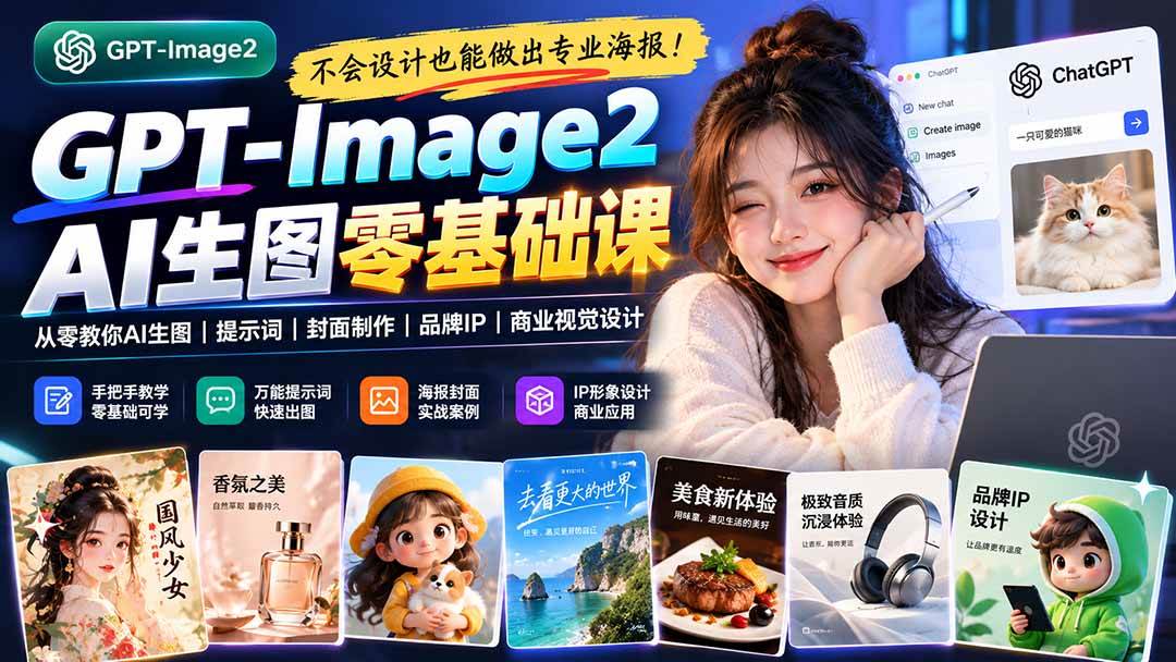 （20944期）不会设计也能做出专业海报！GPT-Image2从零教你AI生图、提示词、封面制作、品牌IP与商业视觉设计-韬哥副业项目资源网