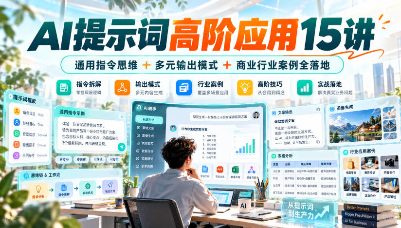 AI提示词高阶应用15讲|通用指令思维+多元输出模式+商业行业案例全落地-韬哥副业项目资源网