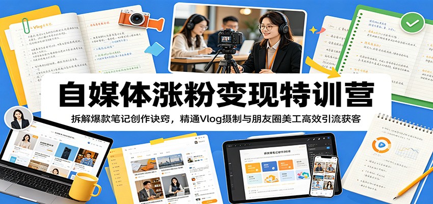 自媒体涨粉变现特训营：拆解爆款笔记创作诀窍，精通Vlog摄制与朋友圈美工高效引流获客-韬哥副业项目资源网