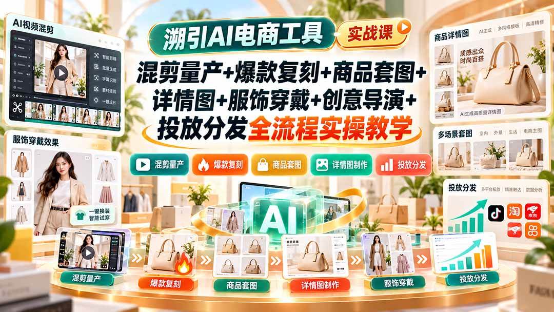(20724期)溯引AI电商工具实战课:混剪量产+爆款复刻+商品套图+详情图+服饰穿戴+创意导演+投放分发全流程实操教学-韬哥副业项目资源网