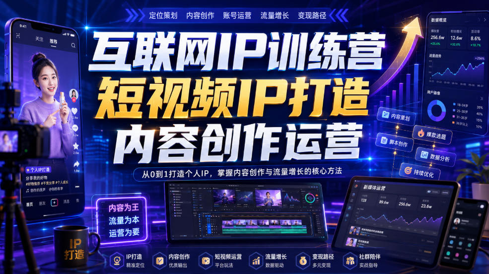 互联网IP训练营，短视频IP打造，内容创作运营-韬哥副业项目资源网