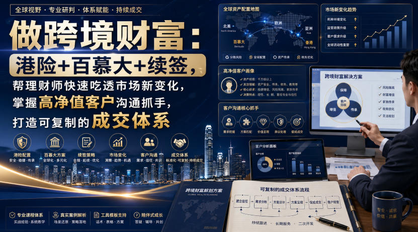 做跨境财富：港险+百慕大+续签，帮理财师快速吃透市场新变化，掌握高净值客户沟通抓手，打造可复制的成交体系-韬哥副业项目资源网