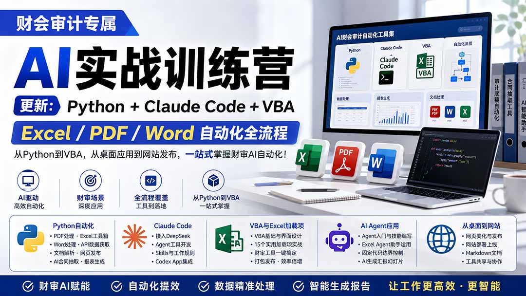 财会审计专属 AI实战训练营：Python+Claude Code+VBA，Excel/PDF/Word自动化全流程 (更新-韬哥副业项目资源网