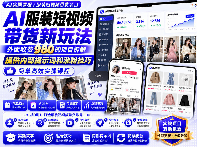 外面收费980AI快手带货系统课程，内部课程首次外放，操作简单高效，一分钟一条爆款视频-韬哥副业项目资源网