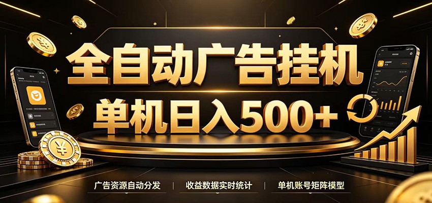 全自动广告挂机，每天24小时不停的去看广告获取收益，单机500＋-韬哥副业项目资源网