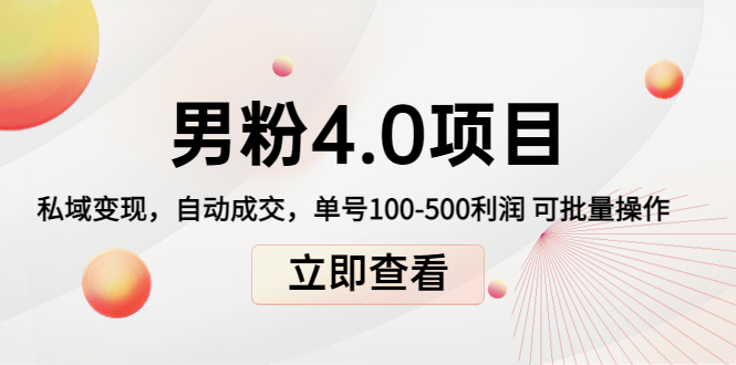 图片[1]-（4137期）道哥说创业男粉1+2+3+4.0项目：私域变现 自动成交 单号100-500利润 可批量-韬哥副业项目资源网