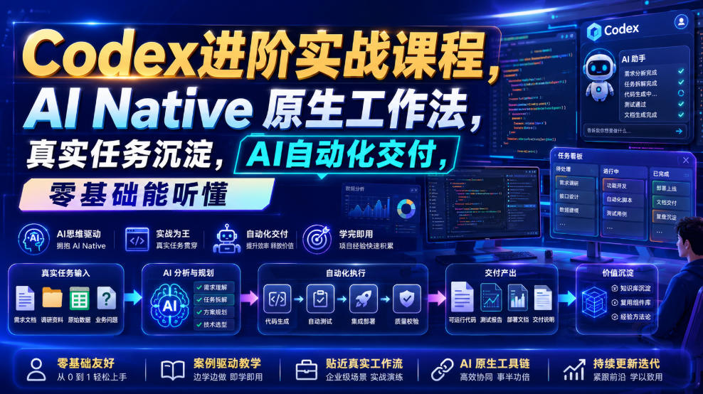 Codex进阶实战课｜AI Native原生工作法，22节真实任务落地，从配置到AI自动化交付全链路教程-韬哥副业项目资源网
