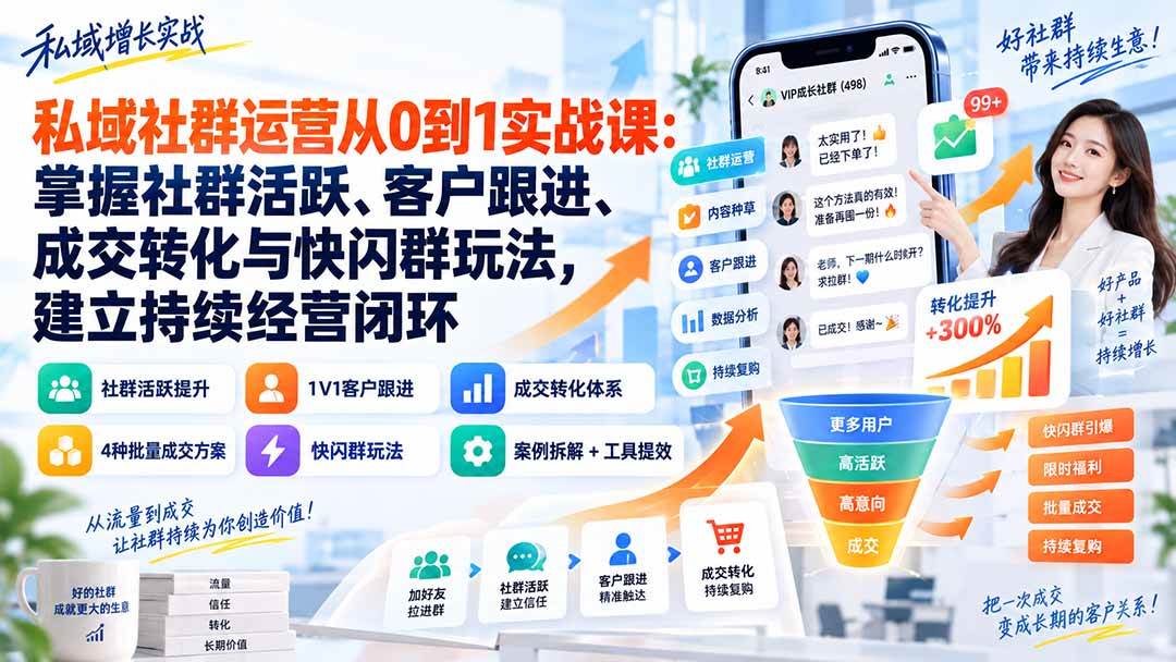 （20428期）私域社群运营从0到1实战课：掌握社群活跃、客户跟进、成交转化与快闪群玩法，建立持续经营闭环-韬哥副业项目资源网