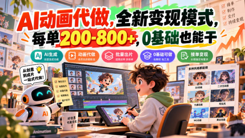 AI动画代做，全新变现模式，每单200-800+，0基础也能干【揭秘】-韬哥副业项目资源网