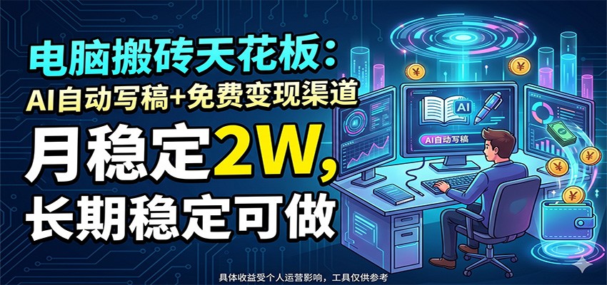 电脑搬砖天花板：AI自动写稿+免费变现渠道，月稳定2W，长期稳定可做-韬哥副业项目资源网