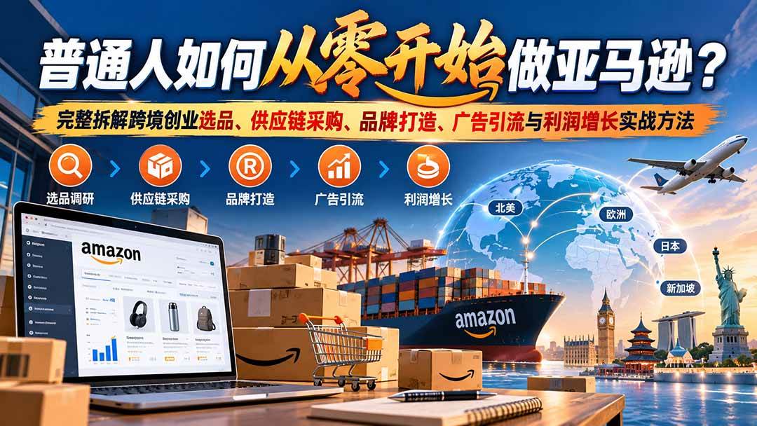 (20953期)普通人如何从零开始做亚马逊?完整拆解跨境创业选品、供应链采购、品牌打造、广告引流与利润增长实战方法-韬哥副业项目资源网