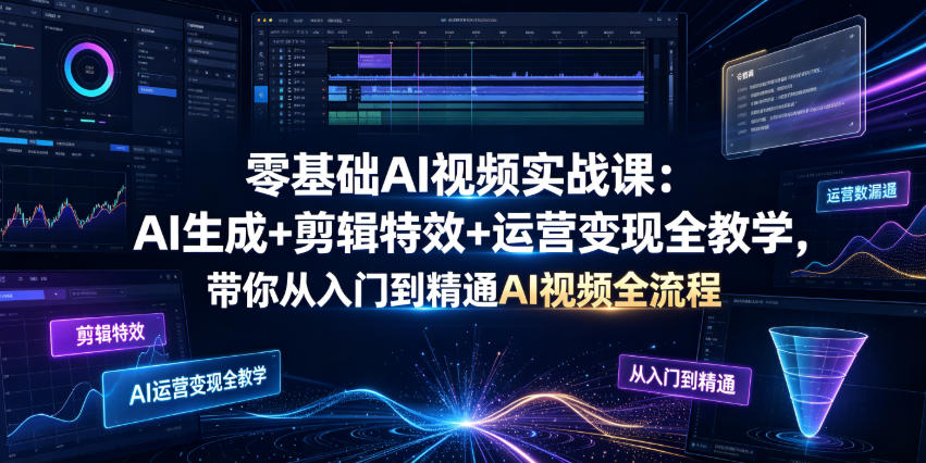 零基础AI视频实战课:AI生成+剪辑特效+运营变现全教学,带你从入门到精通AI视频全流程-韬哥副业项目资源网