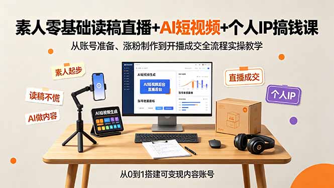 素人零基础读稿直播+AI短视频+个人IP搞钱课,从账号准备、涨粉制作到开播成交全流程实操教学-韬哥副业项目资源网