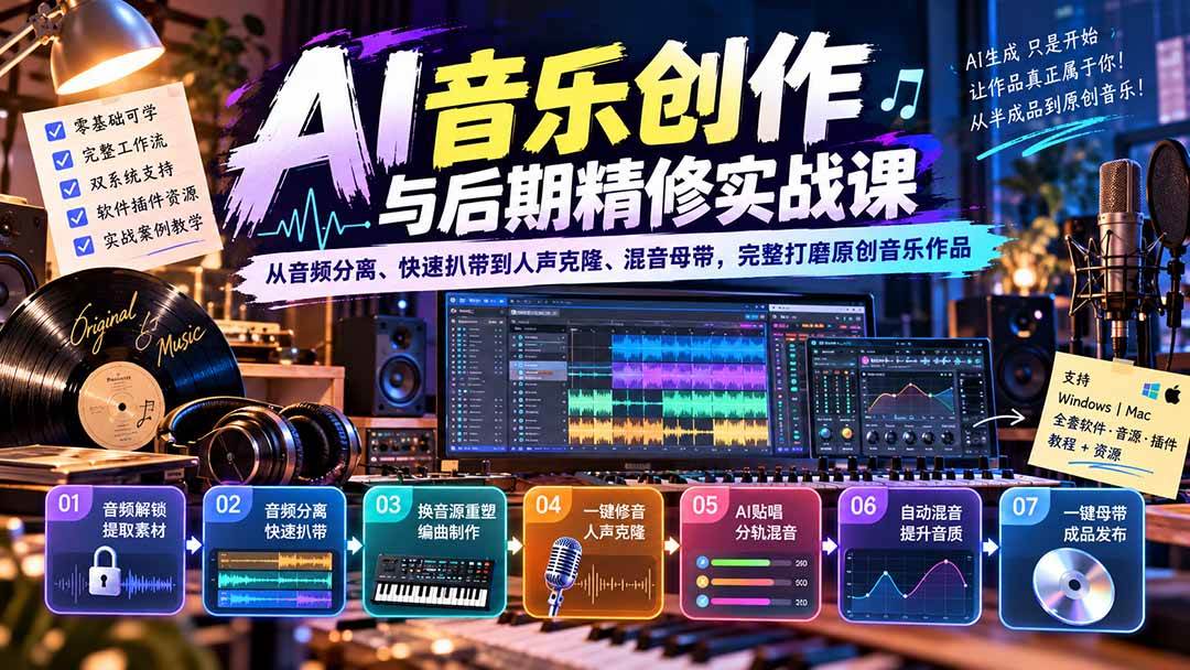 （20652期）AI音乐创作与后期精修实战课：从音频分离、快速扒带到人声克隆、混音母带，完整打磨原创音乐作品-韬哥副业项目资源网