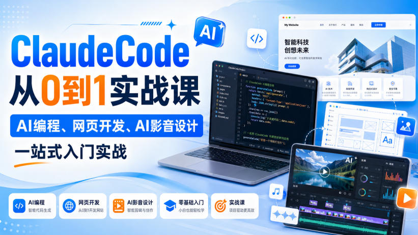 Claude Code从0到1实战课，AI编程、网页开发、AI影音设计一站式入门实战（更新）-韬哥副业项目资源网