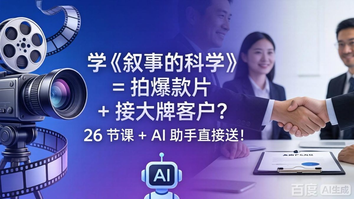 学《叙事的科学》= 拍爆款片 + 接大牌客户？26 节课 + AI 助手直接送！-韬哥副业项目资源网