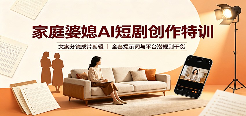 家庭婆媳AI短剧创作特训：文案分镜成片剪辑，全套提示词与平台潜规则干货-韬哥副业项目资源网